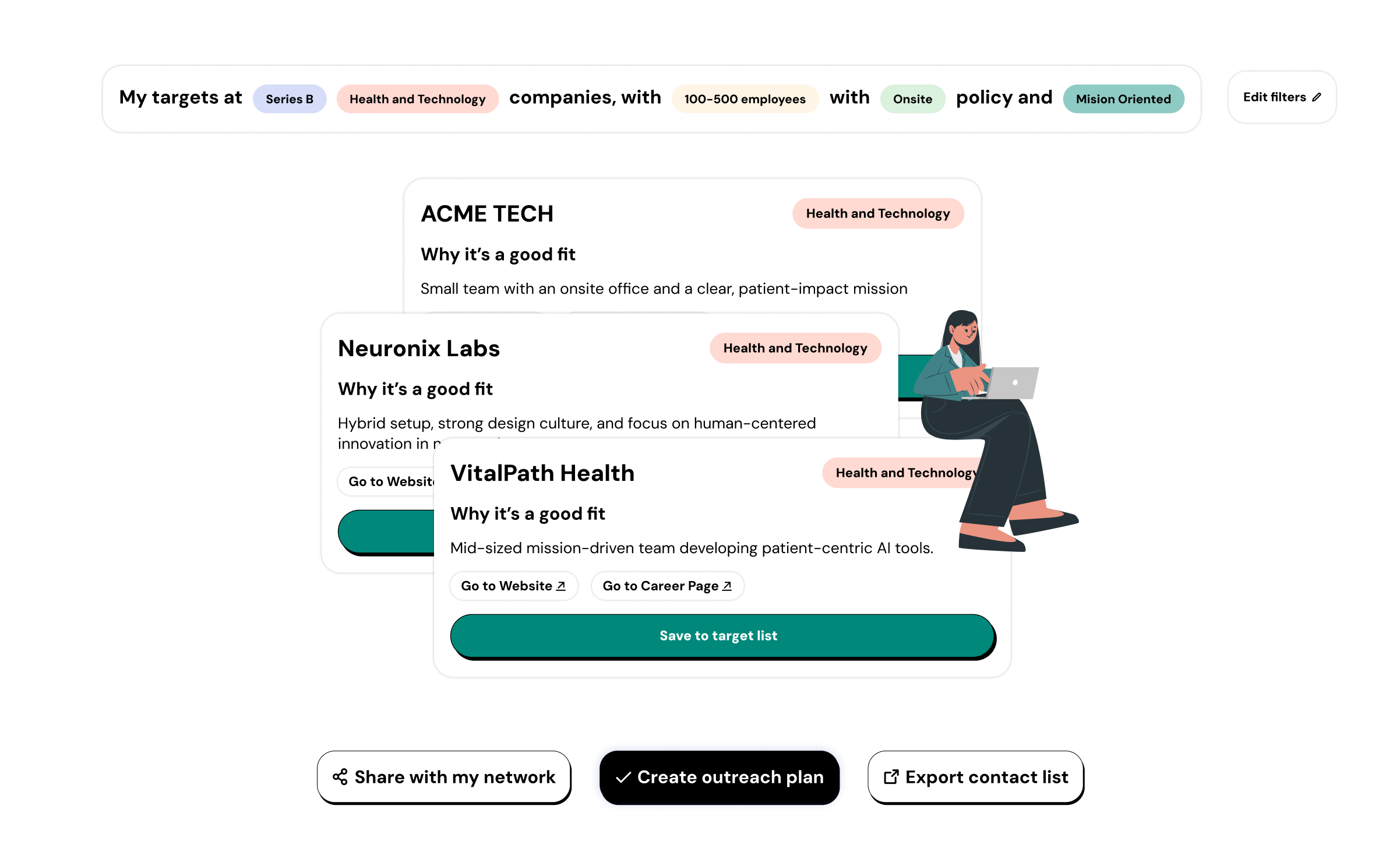 Personalized company recommendations showing matches based on your preferences